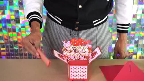 Opening Valentine's Day Card with Pop-Up Hearts
