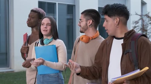 Diverse Students Walk, Talk after School Together