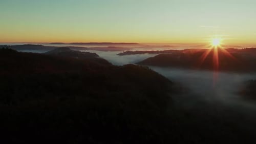 Dordogne Valley in mist at sunrise, a magical autumn landscape