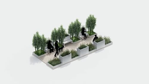 Modern Urban Park Design with Benches and Greenery