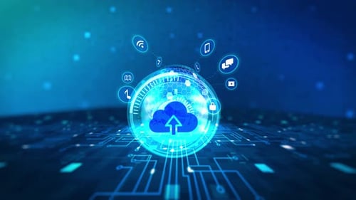 Global Technology Network with Digital Icons Animation