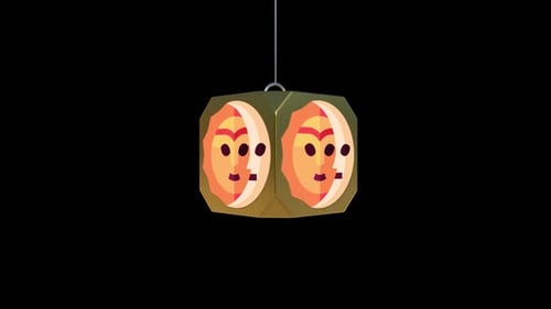 3D Golden Spinning Lantern with Sun and Moon Faces