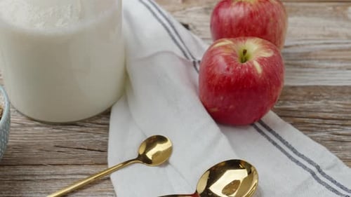 Rustic Breakfast Still Life with Milk and Granola