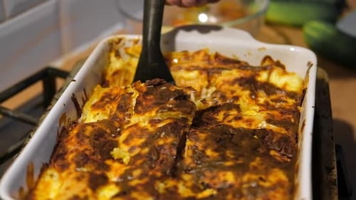 Hot Lasagna Traditional Homemade Lasagna Made with Minced Beef Bolognese and Bechamel Sauce Freshly