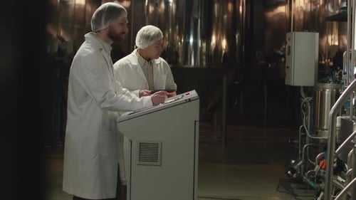 Multiethnic Colleagues Inspecting Micro-brewery