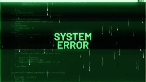 System Error Glitch Title with Digital Code Background