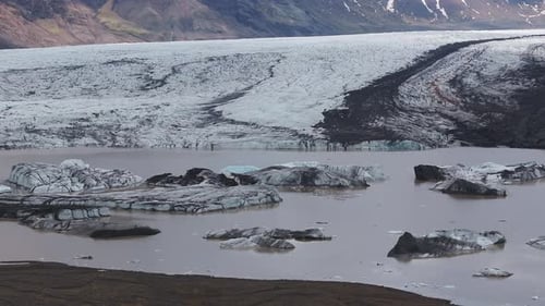 Aerial Beautiful Spring Day View of Svinafellsjokull Glacier Iceland