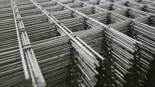 Stack of Industrial Metal Reinforcing Mesh Close-Up