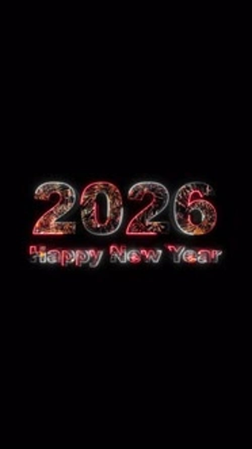 Happy New Year 2026 Text Animation. Festive greeting card design for New Year celebrations. Golden G