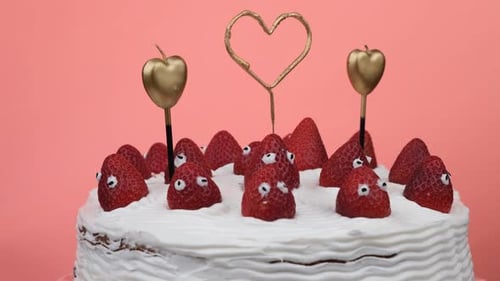 Whimsical Birthday Cake with Strawberry Googly Eyes