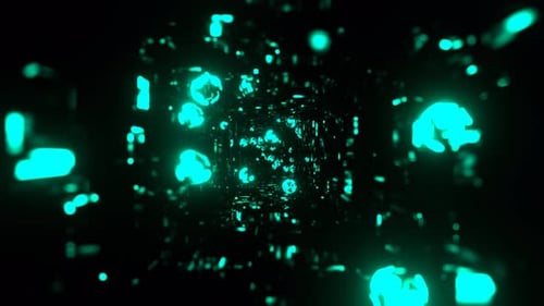 Turquoise Moving Through The Tunnel With Unusual Light Spheres Background Vj Loop In 4K