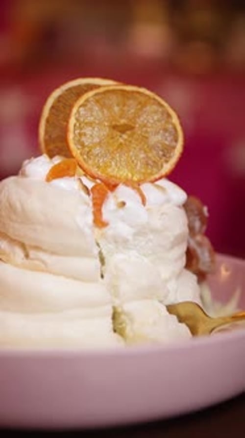 Japanese cakes. Served in a cafe. Close-up