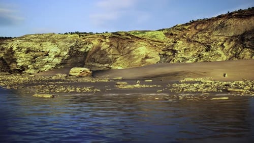 Calm Shallow Pools Showcase Rugged Cliffs and Scattered Shells