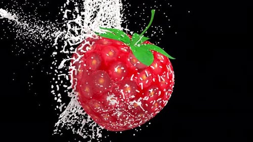Animated Strawberry Splashing with Milk Cream in Slow Motion