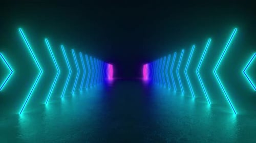 Neon Light Tunnel in Dark Room