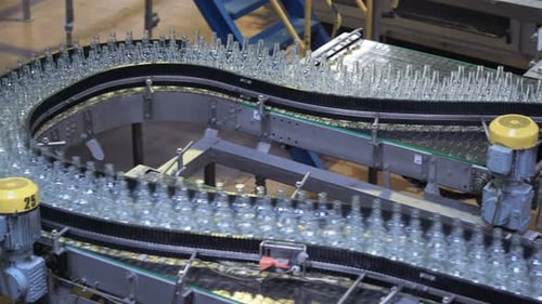 Automated Industrial Chain of Bottles for Beer Alcoholic and Soft Drinks. Industry