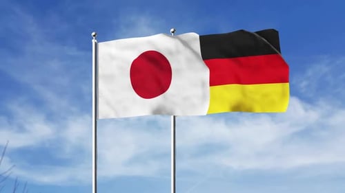 Japan And Germany National Flags Waving In Wind Loop