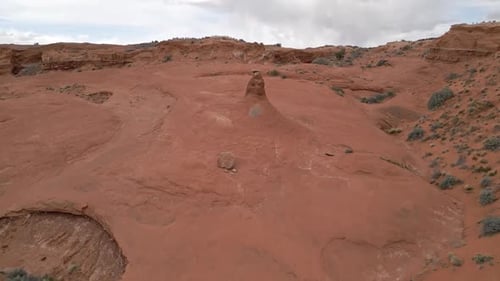 Flying over sandstone landscape in the Utah desert