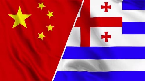 Realistic Waving Flags: China and Adjara Diagonal Split