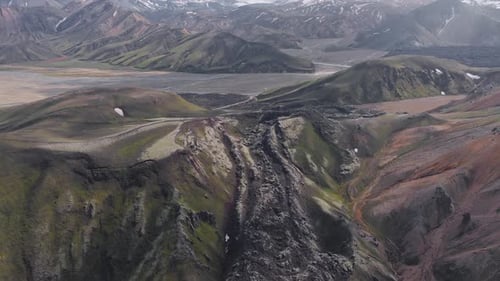 Aerial View of Iceland's Rhyolite Mountains and Volcanic Terrain