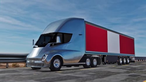 Modern Electric Semi Truck Transport Animation on Highway