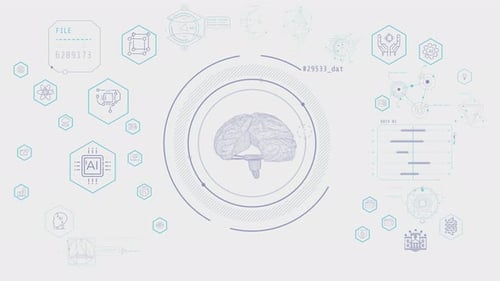 Futuristic AI Brain HUD Interface with Scientific Data Overlays