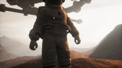 Astronaut Explores Alien Planet with Futuristic Space Station