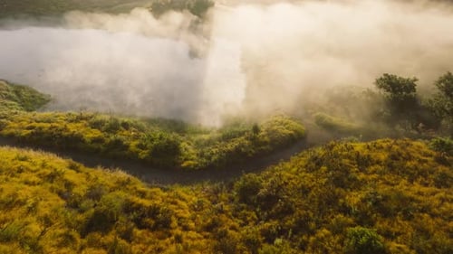 Lake in Foggy Clouds in Santa Monica Mountains Malibu Los Angeles Suburban