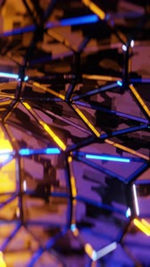 Futuristic Geometric Abstract Loop with Pulsating Blue and Orange Lights