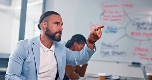 Conflict, fight and angry or frustrated businessman in a meeting arguing