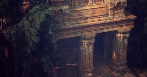 Exploring Ancient Stone Temple Ruins Surrounded By Lush Greenery and Trees
