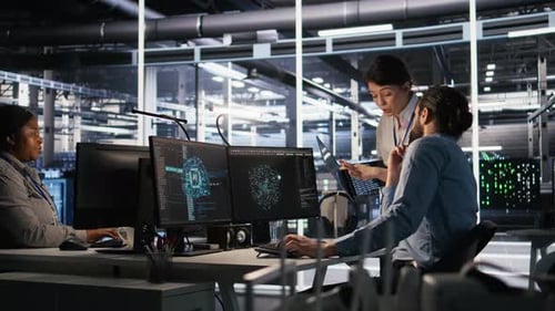 Data Center Admins Working Together Collaborating on AI Software Development