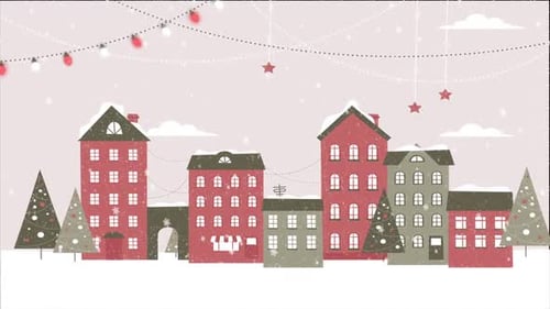 Snowy Village Landscape in Winter