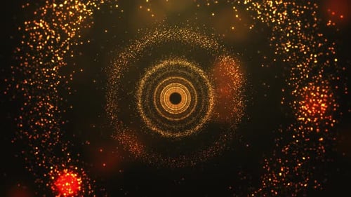 Abstract golden shiny glitter stars bokeh lights space tunnel Glowing particles swirling dark space