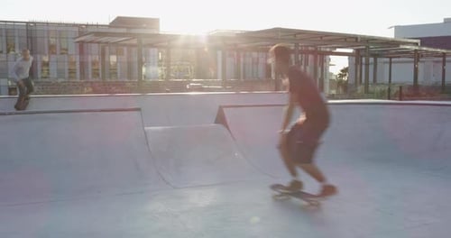 Men, friends and skateboard at park outdoor for sport, freedom and training together with sunshine