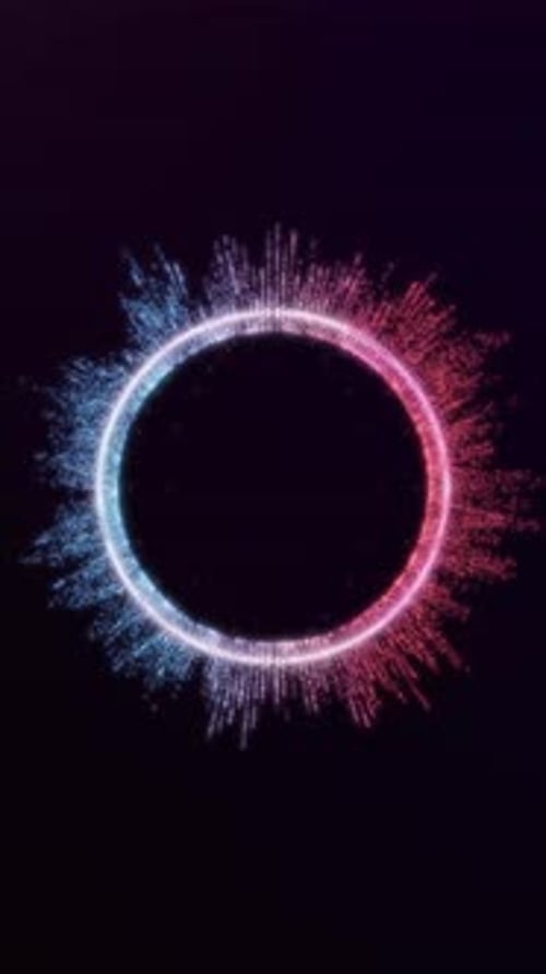 Vibrant neon circle energy ring with glowing dynamic particles and smooth motion