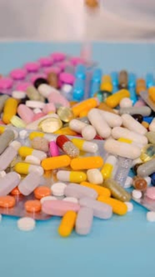 Pile of Colorful Pills, Capsules and Medicine