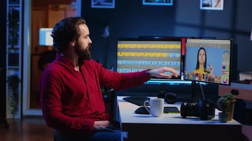 Adult Man Working At Home on Digital Content