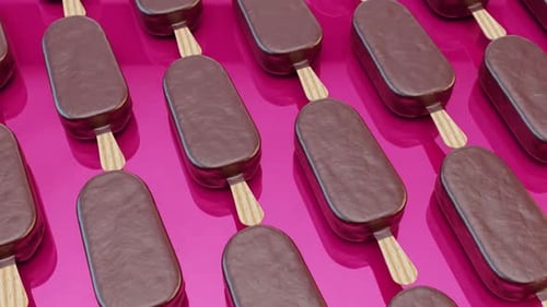Rows of Chocolate Ice Cream Bars on Pink Background