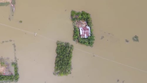 Flood rainy season Southeast Asia Bangladesh rural countryside underwater