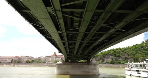 Metal structures of the Liberty Bridge across the Danube in Budapest, Hungary.