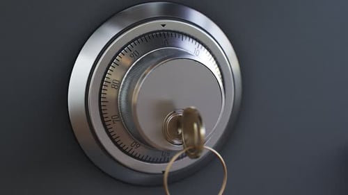 Gros plan d'un coffre-fort en acier avec serrure à cadran à combinaison