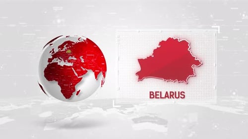 Belarus 4K Tech Map neben dem Globus auf weißem Hintergrund