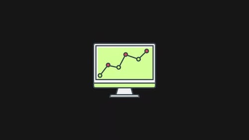 Flat Design Computer Monitor Showing Business Data Growth Graph