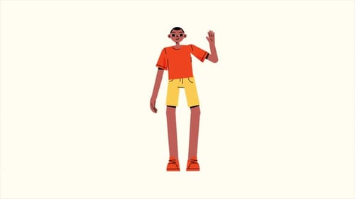 Animated Young Man Waving Character In Flat Design
