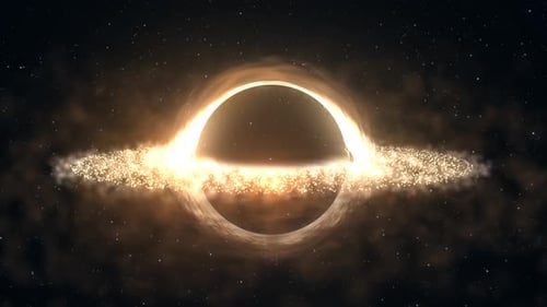 Cinematic Black Hole with Glowing Accretion Disk in Deep Space