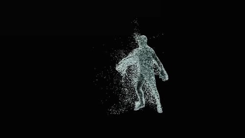 Fluid Water Particle Human Figure Appearing and Disappearing Animation