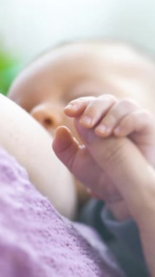Una madre joven amamanta a un bebé recién nacido