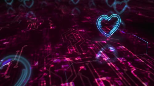 Heart love health and ai tech code symbols loop cyber concept