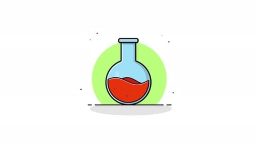 Animated Science Flask Filling with Bubbling Red Liquid
